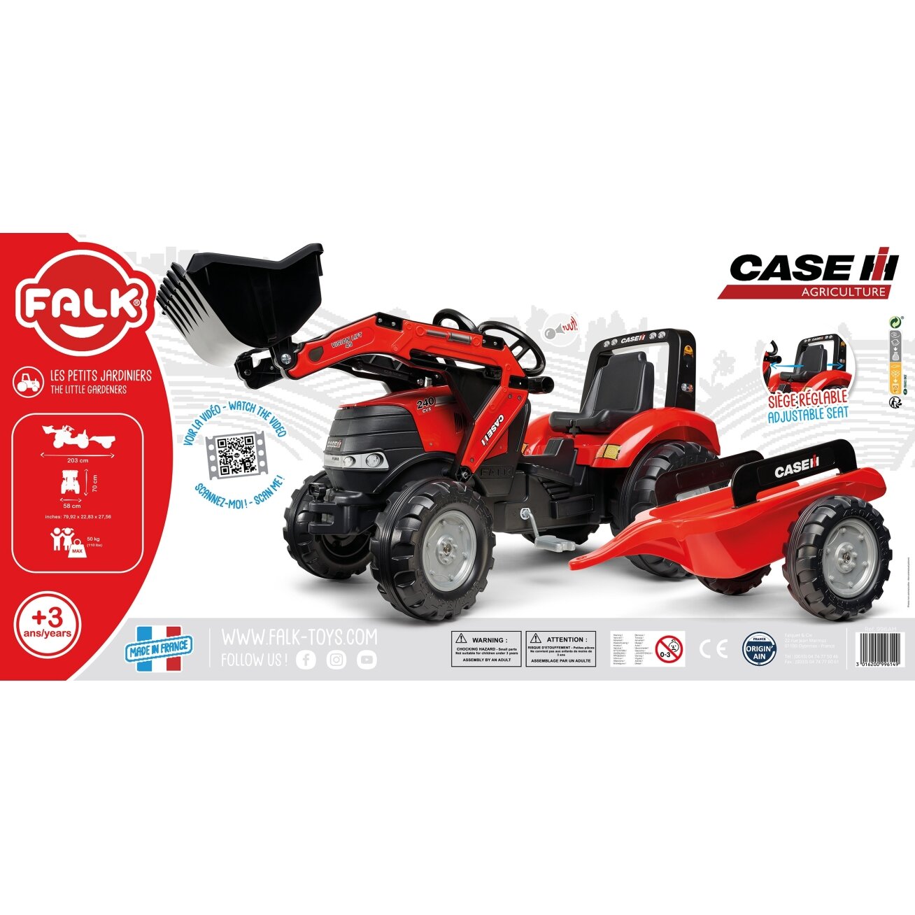 FALK Case pedalinis traktorius su kaušu ir priekaba, raudonas, nuo 3 metų 4 FALK Case pedalinis traktorius su kaušu ir priekaba, raudonas, nuo 3 metų 4