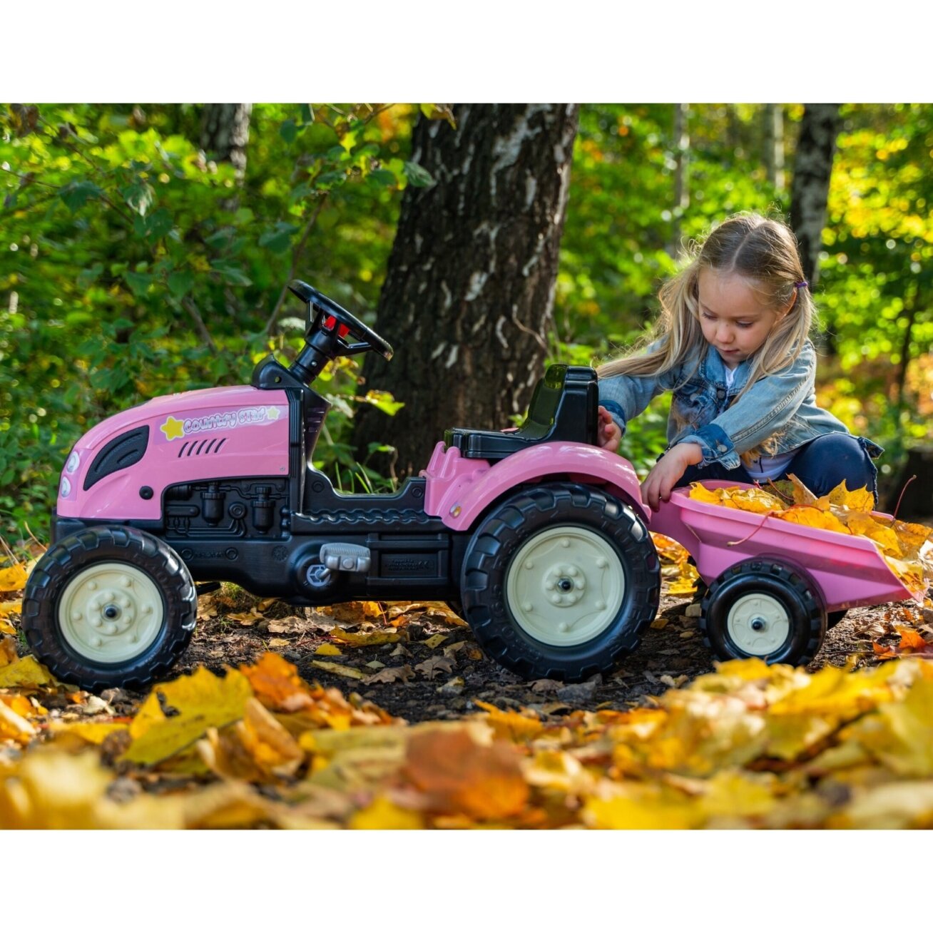 FALK pedalinis traktorius Country Star rožinis + priekaba ir garso signalas 2–5 m. 13