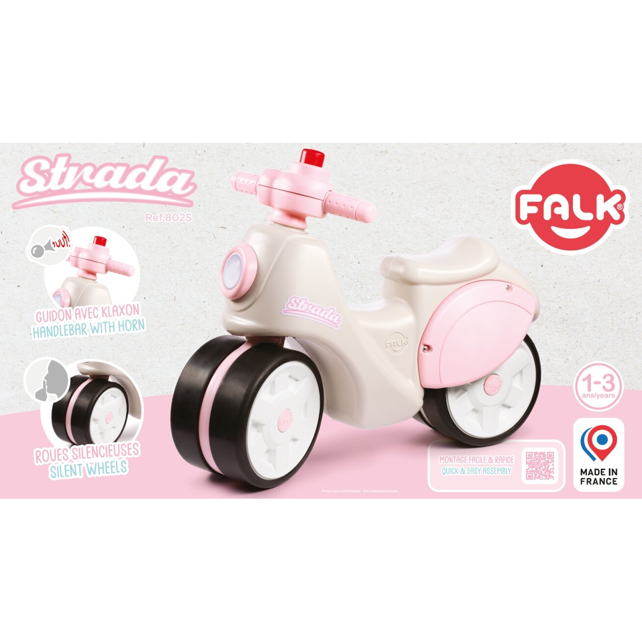 FALK Ežiukas paspirtukas Scooter Strada Retro mergaitei, tylios padangos nuo 1 metų 11