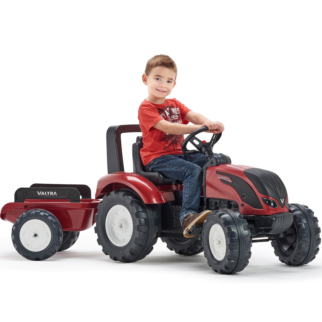 FALK pedalinis traktorius Valtra S4 raudonas su priekaba 3–7 m. 7 FALK pedalinis traktorius Valtra S4 raudonas su priekaba 3–7 m. 7