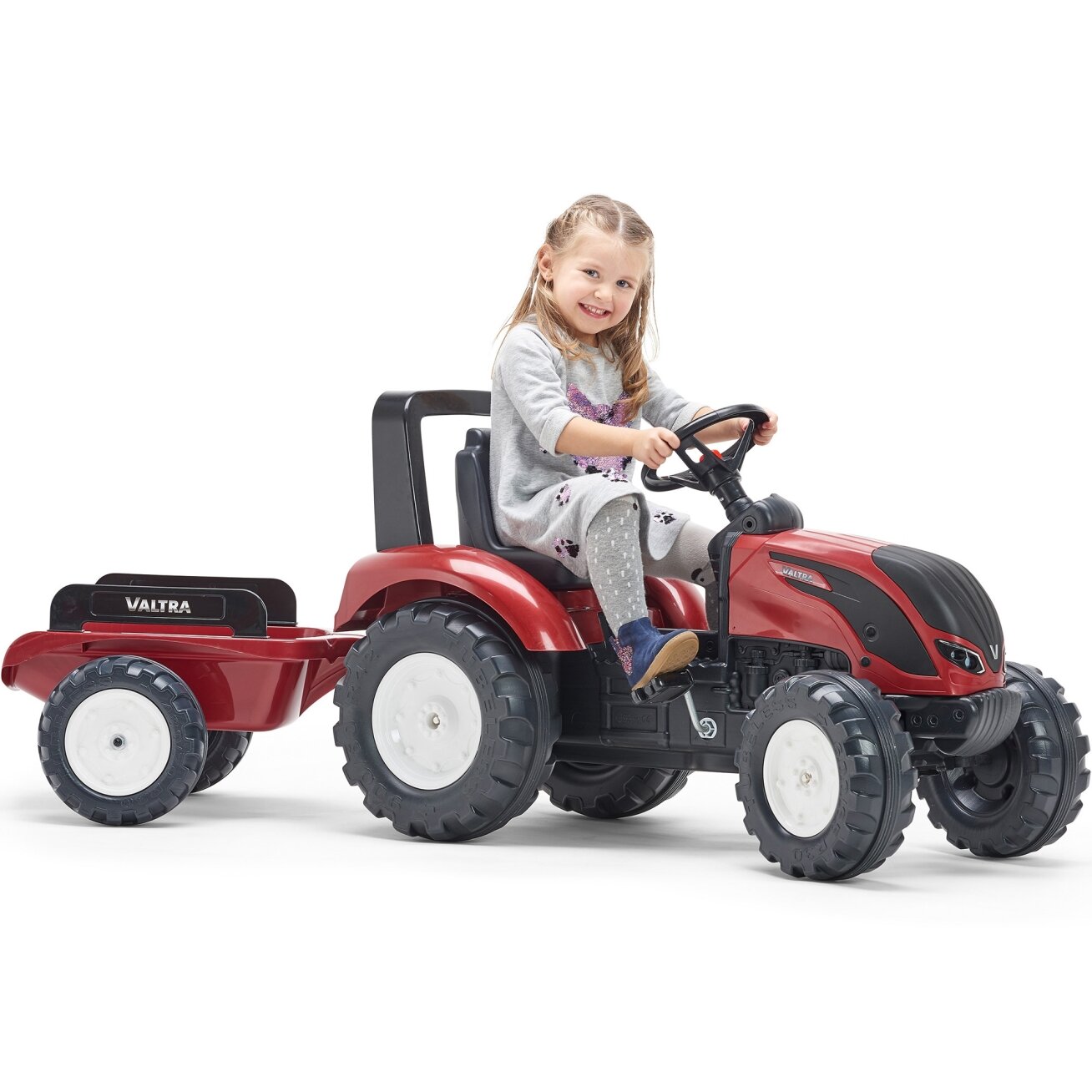 FALK pedalinis traktorius Valtra S4 raudonas su priekaba 3–7 m. 9 FALK pedalinis traktorius Valtra S4 raudonas su priekaba 3–7 m. 9