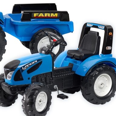 FALK Landini mėlynas pedalinis traktorius su priekaba 3–7 metų vaikams