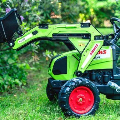 FALK pedalinis traktorius su kaušu ir priekaba žalias CLAAS nuo 3 metų