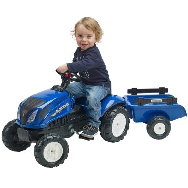 FALK pedalinis traktorius New Holland su priekaba ir atidaromu variklio dangčiu 2–5 m.