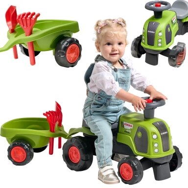 FALK Ježukas Claas 470 Arion žalias su priekabėle + smėlio rinkinys