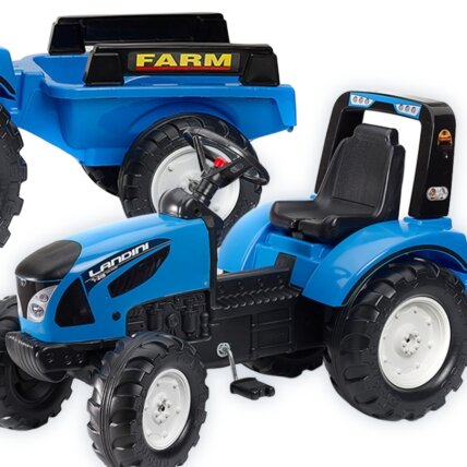 FALK Landini mėlynas pedalinis traktorius su priekaba 3–7 metų vaikams FALK Landini mėlynas pedalinis traktorius su priekaba 3–7 metų vaikams
