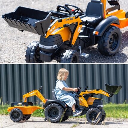 FALK pedalinis traktorius Case CE su ekskavatorium, frontiniu krautuvu ir priekaba 3–7 m. 2 FALK pedalinis traktorius Case CE su ekskavatorium, frontiniu krautuvu ir priekaba 3–7 m. 2