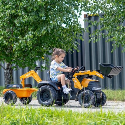 FALK pedalinis traktorius Case CE su ekskavatorium, frontiniu krautuvu ir priekaba 3–7 m. 4