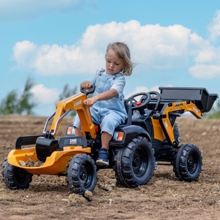 FALK pedalinis traktorius Case CE su ekskavatorium, frontiniu krautuvu ir priekaba 3–7 m. 8 FALK pedalinis traktorius Case CE su ekskavatorium, frontiniu krautuvu ir priekaba 3–7 m. 8