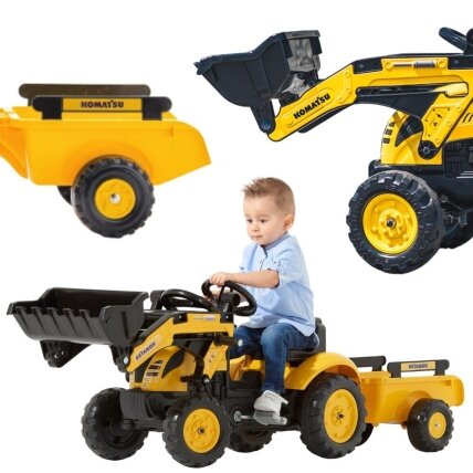 FALK pedalinis traktorius-ekskavatorius Komatsu su priekaba ir kaušu 2–5 metų vaikams