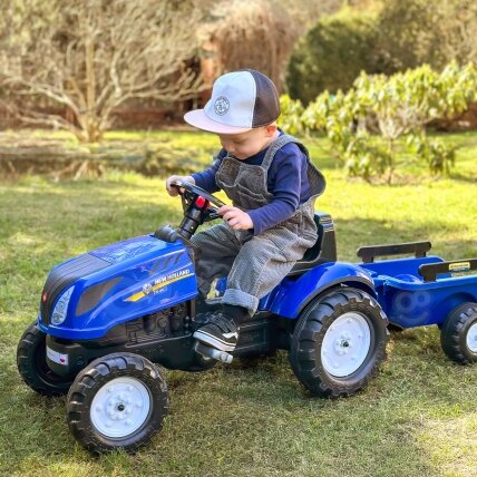 FALK pedalinis traktorius New Holland su priekaba ir atidaromu variklio dangčiu 2–5 m. 2