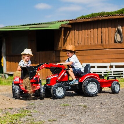 FALK pedalinis traktorius Massey Ferguson 8740S su kaušu ir priekaba 3–7 m. 2