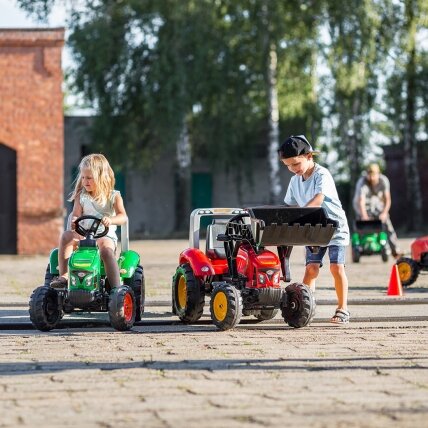 FALK pedalinė traktoriukas Red Supercharger su atidaromu variklio dangčiu ir priekaba nuo 3 metų 5