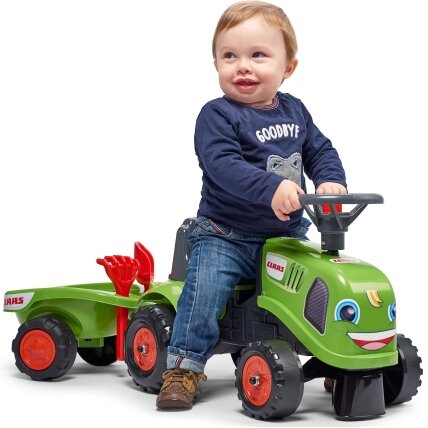 FALK Baby Claas žalias traktoriukas su priekaba + priedai nuo 1 metų 13