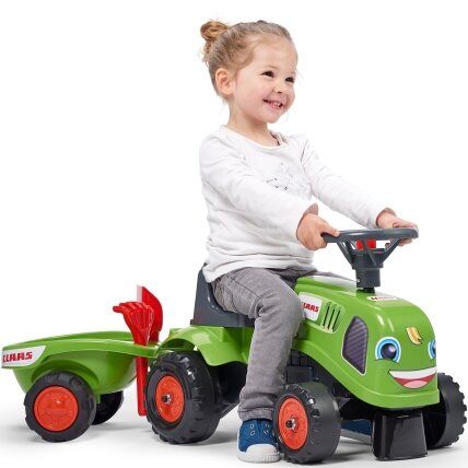 FALK Baby Claas žalias traktoriukas su priekaba + priedai nuo 1 metų 14