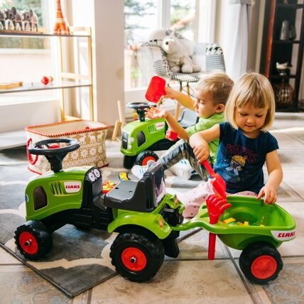 FALK Baby Claas žalias traktoriukas su priekaba + priedai nuo 1 metų 6