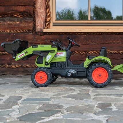 FALK Claas žalias pedalinis traktorius su priekaba ir kaušu 2–5 metų vaikams 1 FALK Claas žalias pedalinis traktorius su priekaba ir kaušu 2–5 metų vaikams 1
