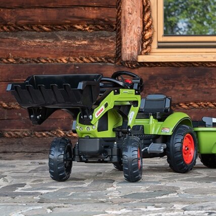 FALK Claas žalias pedalinis traktorius su priekaba ir kaušu 2–5 metų vaikams 8
