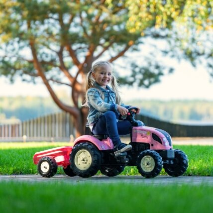 FALK pedalinis traktorius Country Star rožinis + priekaba ir garso signalas 2–5 m. 18 FALK pedalinis traktorius Country Star rožinis + priekaba ir garso signalas 2–5 m. 18
