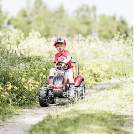 FALK pedalinis traktorius Valtra S4 raudonas su priekaba 3–7 m. 2 FALK pedalinis traktorius Valtra S4 raudonas su priekaba 3–7 m. 2