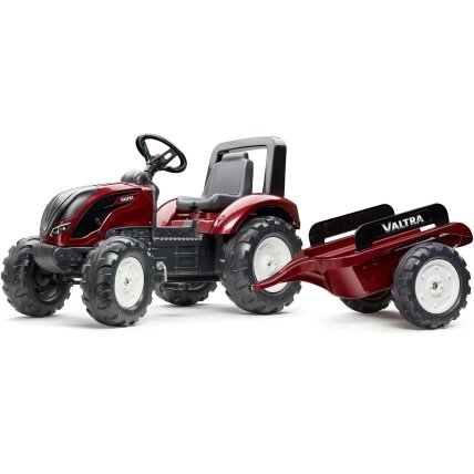 FALK pedalinis traktorius Valtra S4 raudonas su priekaba 3–7 m. FALK pedalinis traktorius Valtra S4 raudonas su priekaba 3–7 m.