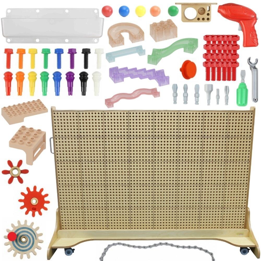 MASTERKIDZ Laisvai pastatoma kūrybinė STEM mokslinė lenta 166 x 125 + priedų rinkinys