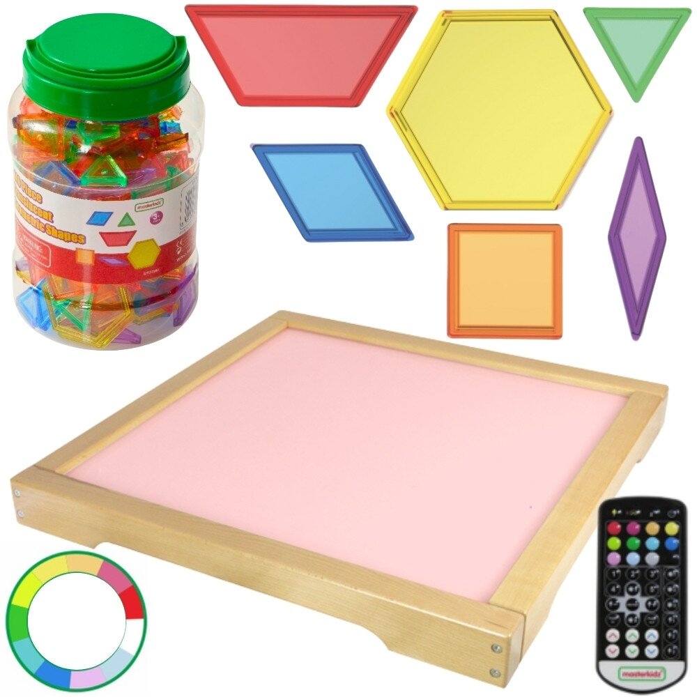 MASTERKIDZ LED šviesos panelis spalvų keitimas pulteliu + Montessori kaladėlės mozaika 140 vnt. MASTERKIDZ LED šviesos panelis spalvų keitimas pulteliu + Montessori kaladėlės mozaika 140 vnt.