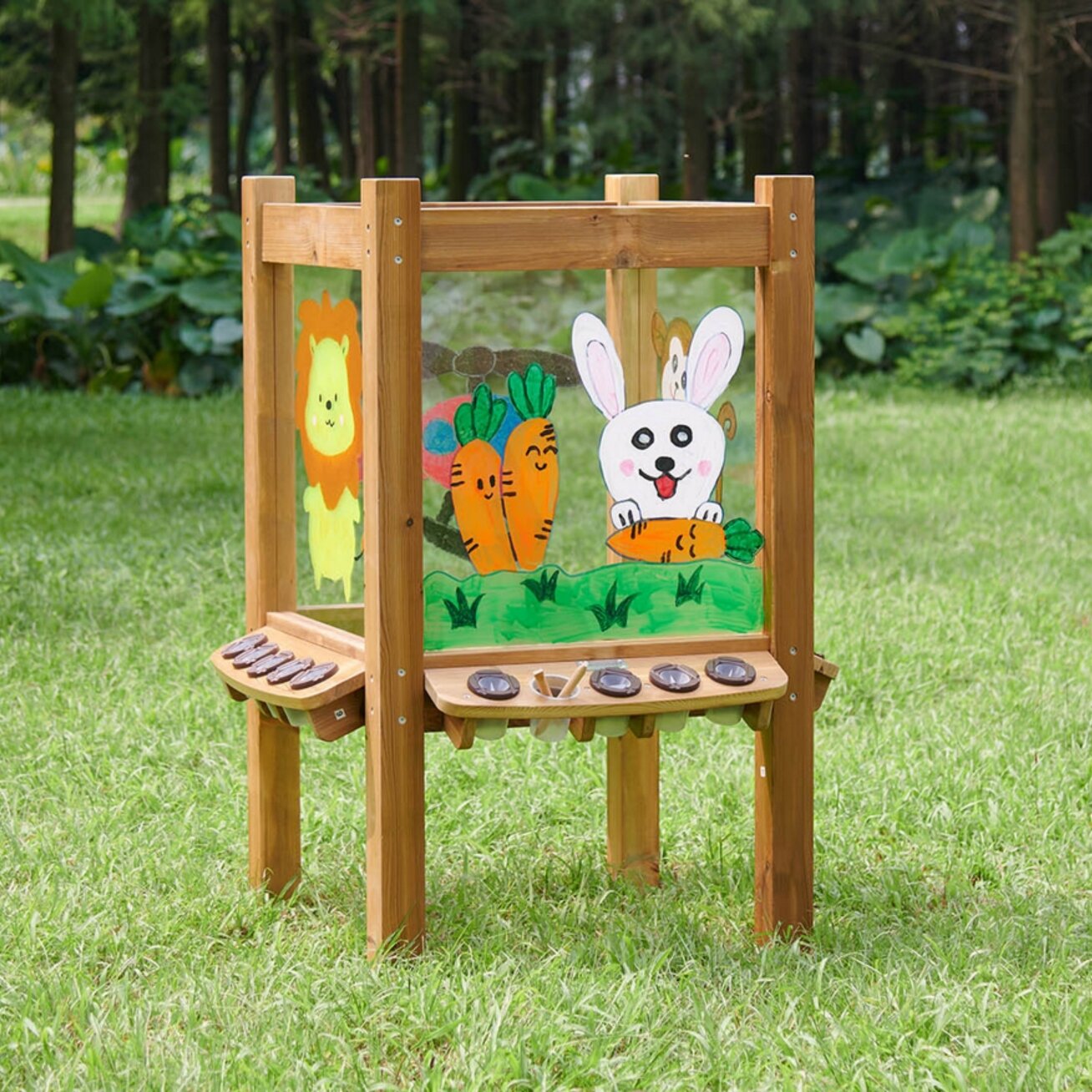 MASTERKIDZ 4 pusių skaidri akrilinė tapybos lenta + puodeliai