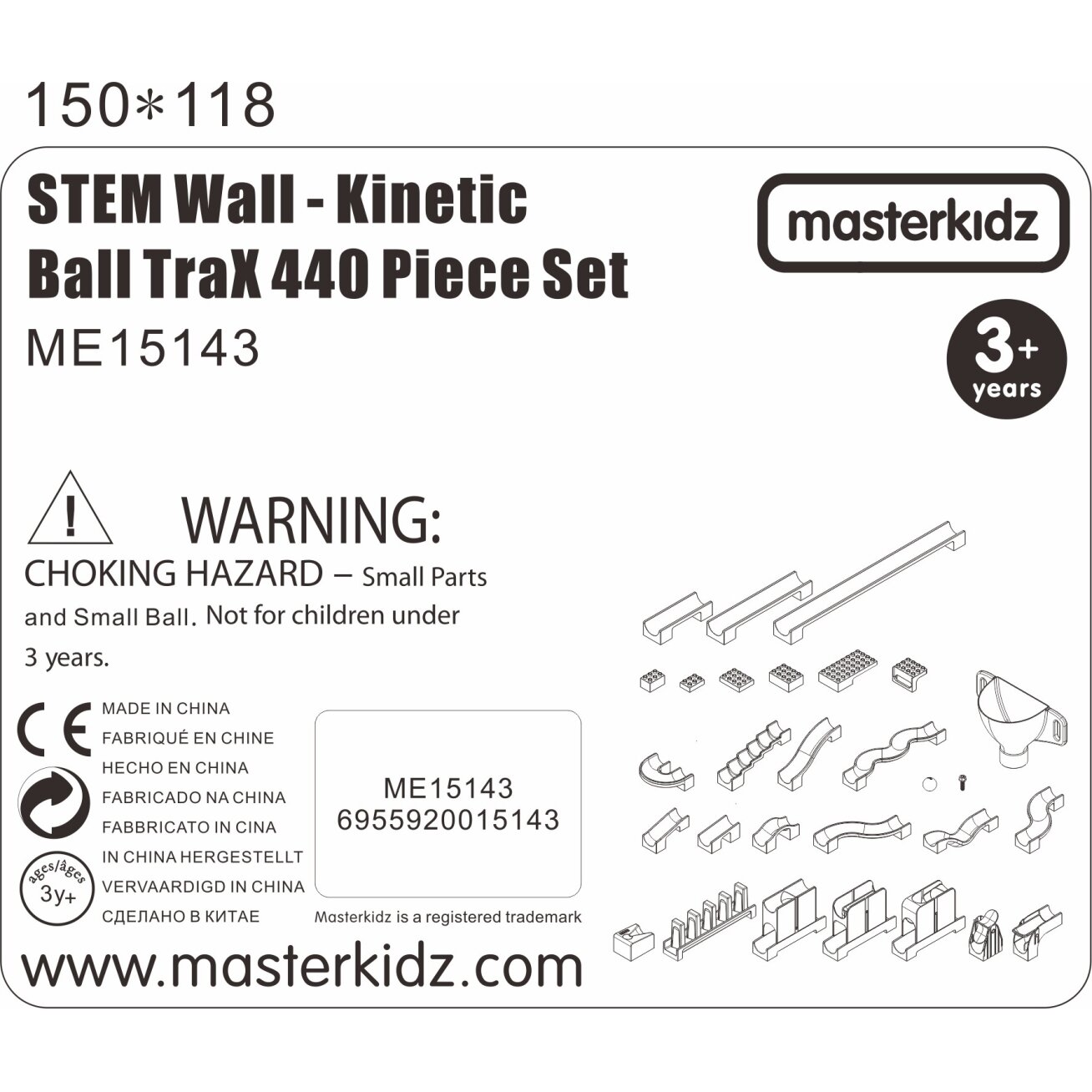 MASTERKIDZ Konstrukcinis rinkinys kamuoliukų trasai STEM lenta 440 elementų 16 MASTERKIDZ Konstrukcinis rinkinys kamuoliukų trasai STEM lenta 440 elementų 16