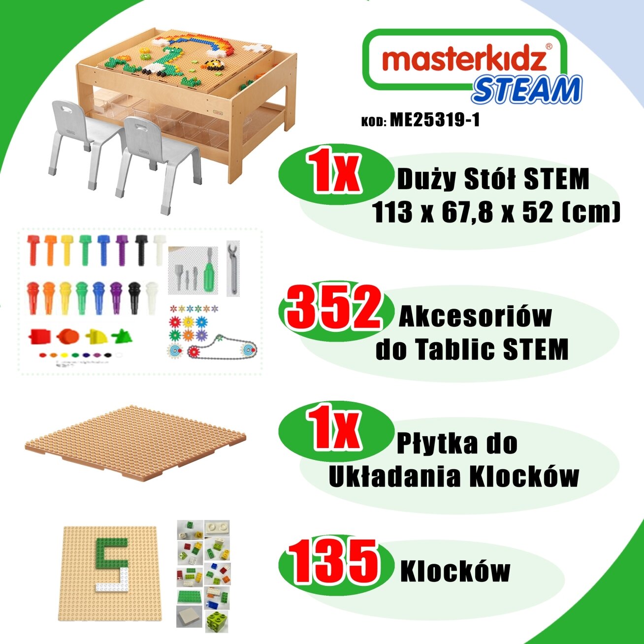 MASTERKIDZ Medinis edukacinis stalas + STEM WALL PRIEDAI + 135 kaladėlės 1 MASTERKIDZ Medinis edukacinis stalas + STEM WALL PRIEDAI + 135 kaladėlės 1