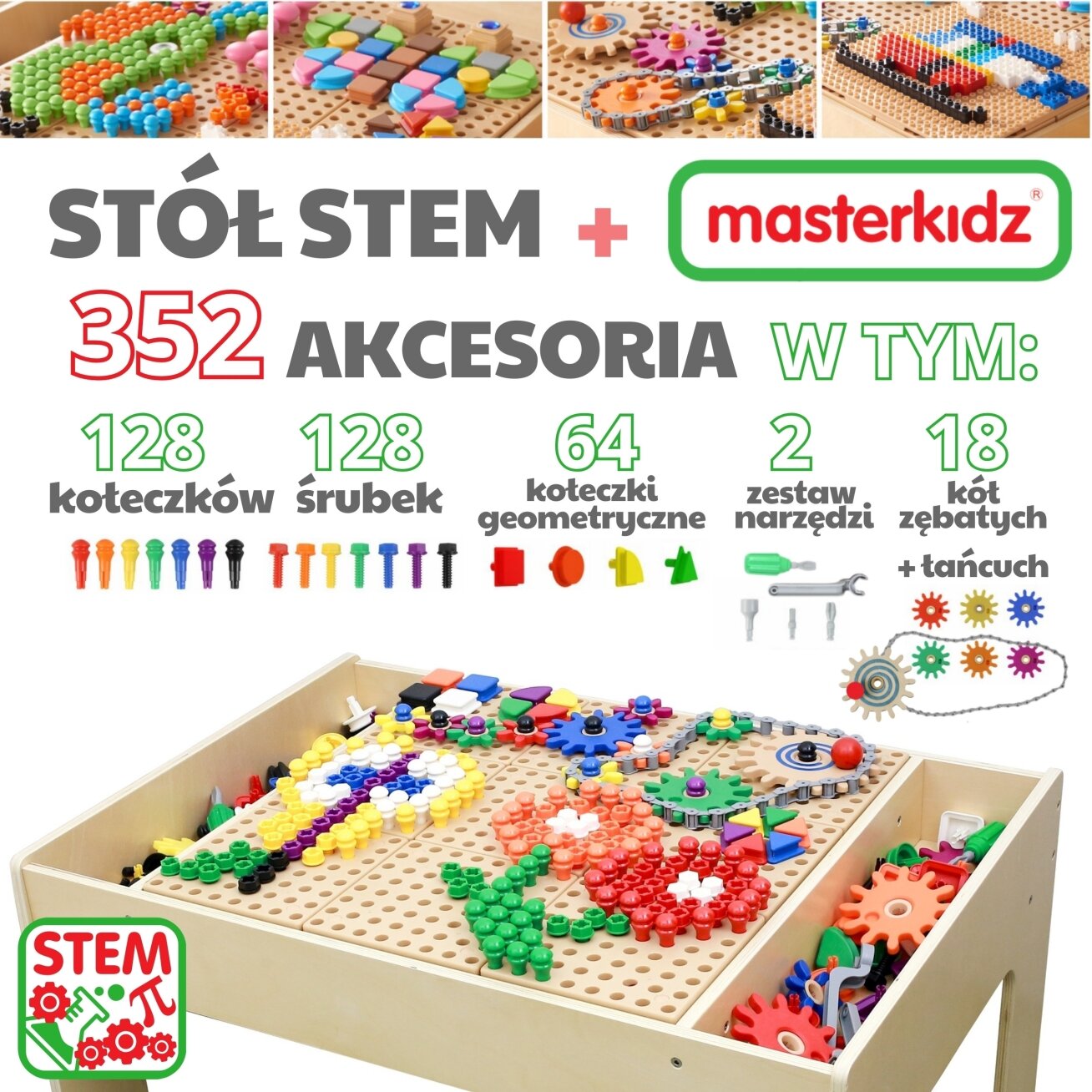 MASTERKIDZ Medinis edukacinis stalas + STEM WALL PRIEDAI 1 MASTERKIDZ Medinis edukacinis stalas + STEM WALL PRIEDAI 1
