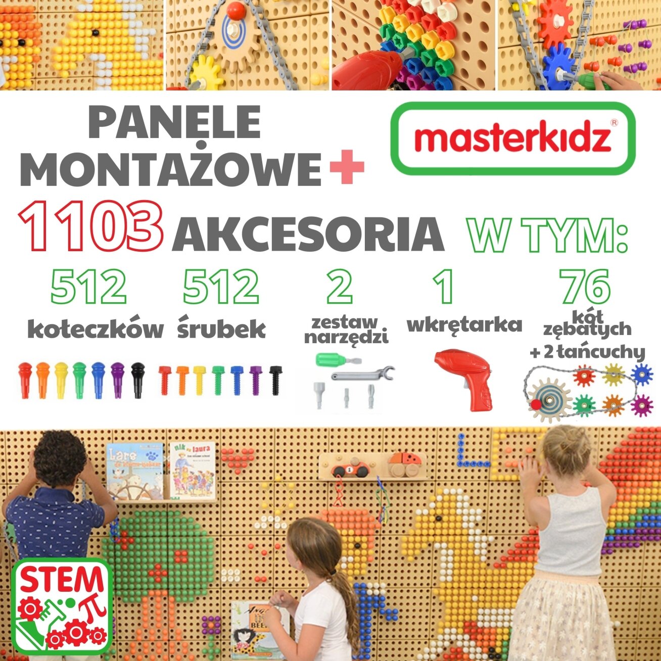 MASTERKIDZ STEM montavimo panelės + priedai XXL rinkinys 1