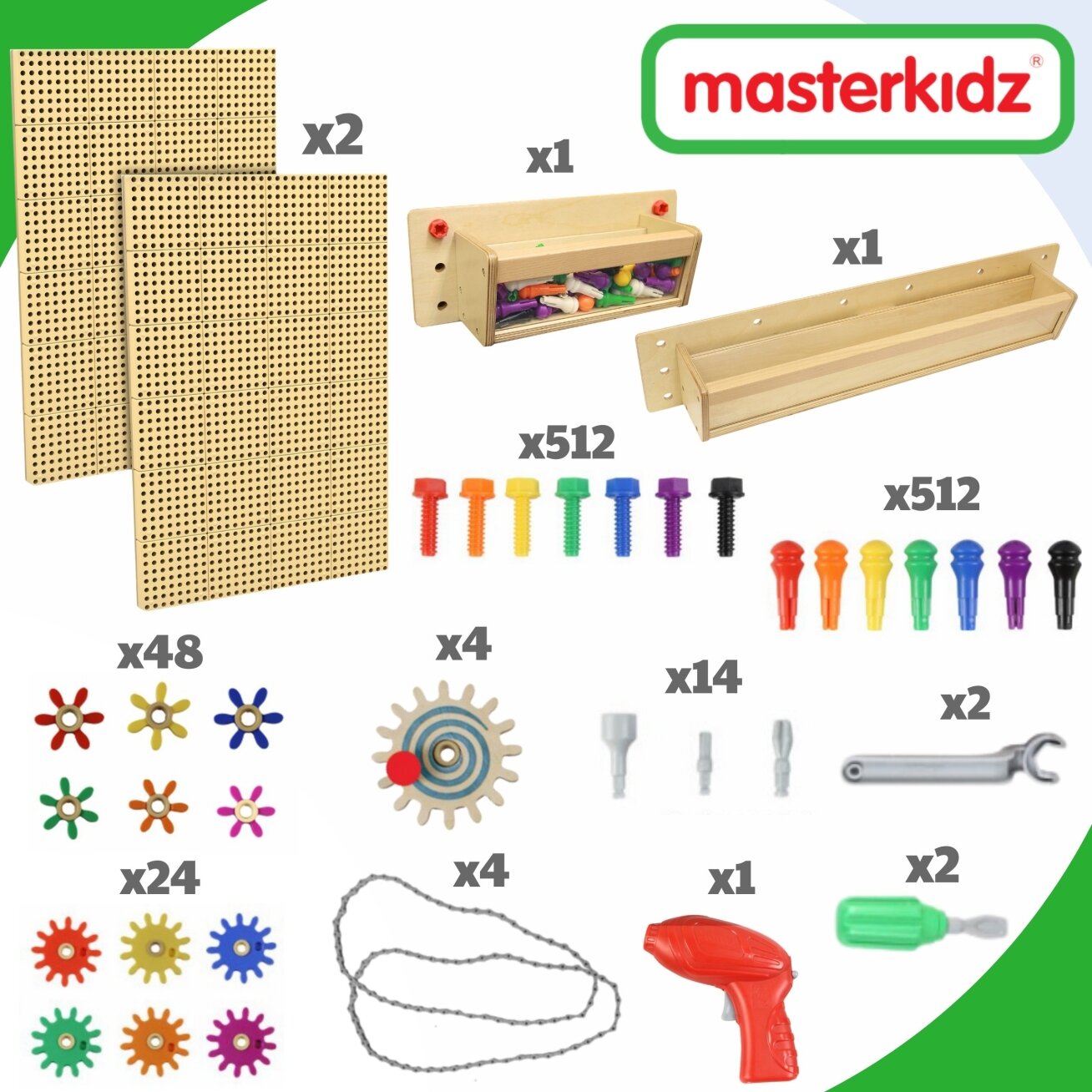 MASTERKIDZ STEM montavimo panelės + priedai XXL rinkinys 2 MASTERKIDZ STEM montavimo panelės + priedai XXL rinkinys 2