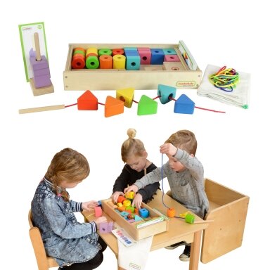 MASTERKIDZ Didelė medinė vėrimo ir suvarstymo Montessori priemonė