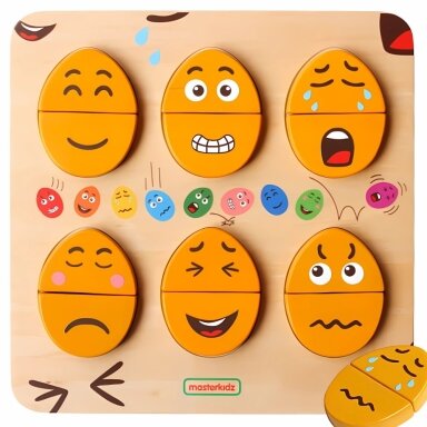 MASTERKIDZ Emocijų mokymosi lenta Mediniai kiaušiniai kokia nuotaika? Montessori
