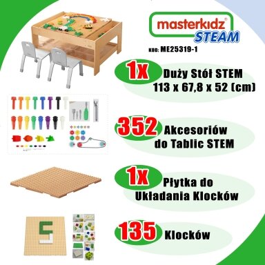 MASTERKIDZ Medinis edukacinis stalas + STEM WALL PRIEDAI + 135 kaladėlės