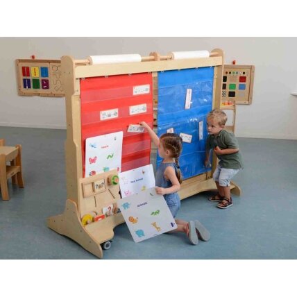 MASTERKIDZ Medžiaginis pakabinamas lapas su kišenėlėmis knygoms ir paveikslėliams mėlynas 1