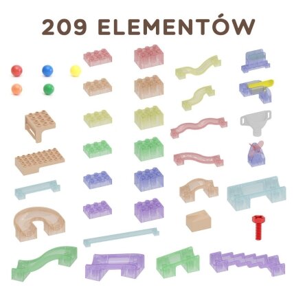 MASTERKIDZ Konstrukcinis rinkinys kamuoliukų takelis STEM lenta 209 elementai 18