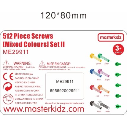 MASTERKIDZ Spalvoti varžteliai 5 formų kūrybinei STEM lentai 512 vnt. spalvų miksas 8
