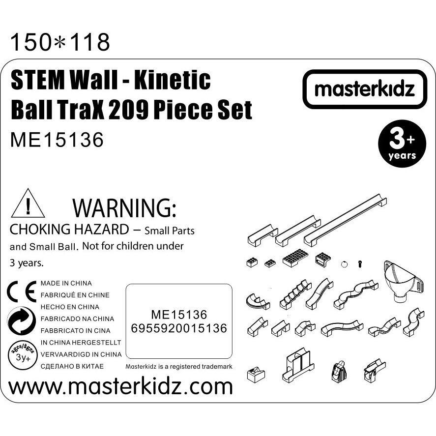 MASTERKIDZ Konstrukcinis rinkinys kamuoliukų takelis STEM lenta 209 elementai 31 MASTERKIDZ Konstrukcinis rinkinys kamuoliukų takelis STEM lenta 209 elementai 31