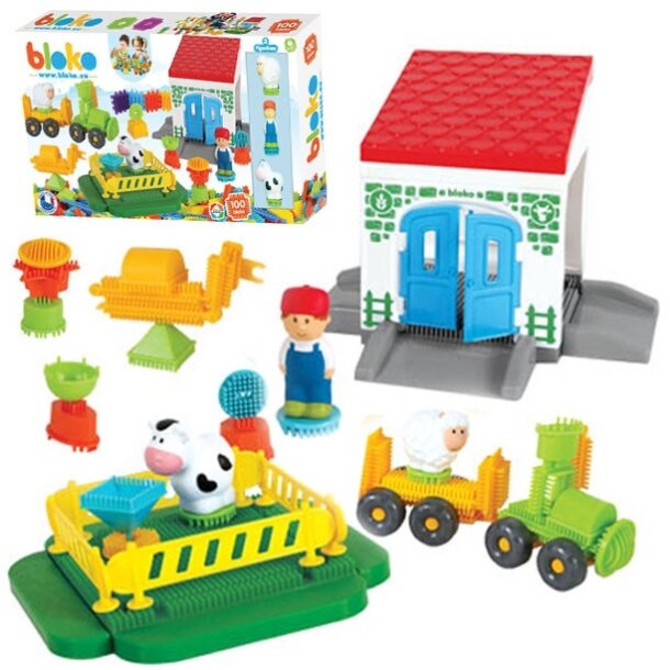 MOCHTOYS ežiukų kaladėlės Pin Bricks ŪKIS kartoninėje dėžėje 100 vnt. + 3 figūrėlės MOCHTOYS ežiukų kaladėlės Pin Bricks ŪKIS kartoninėje dėžėje 100 vnt. + 3 figūrėlės