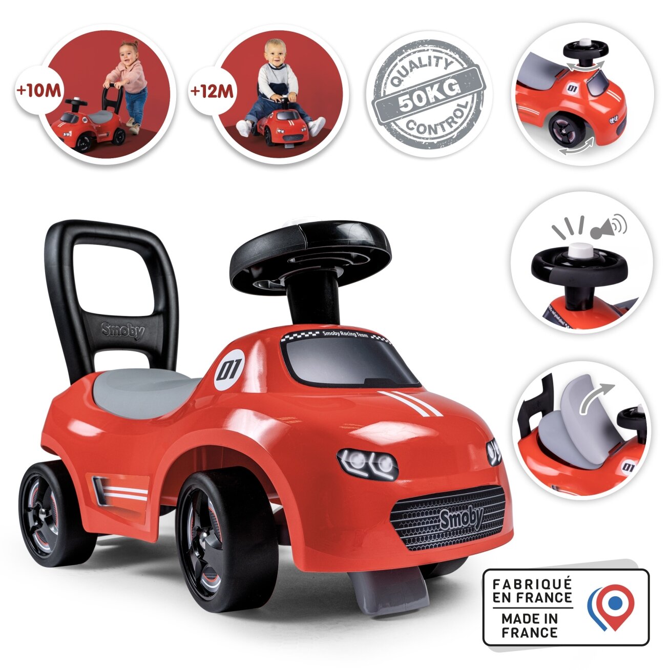 Smoby Raudonas ežiukas su garso signalu Ride-On 1 Smoby Raudonas ežiukas su garso signalu Ride-On 1