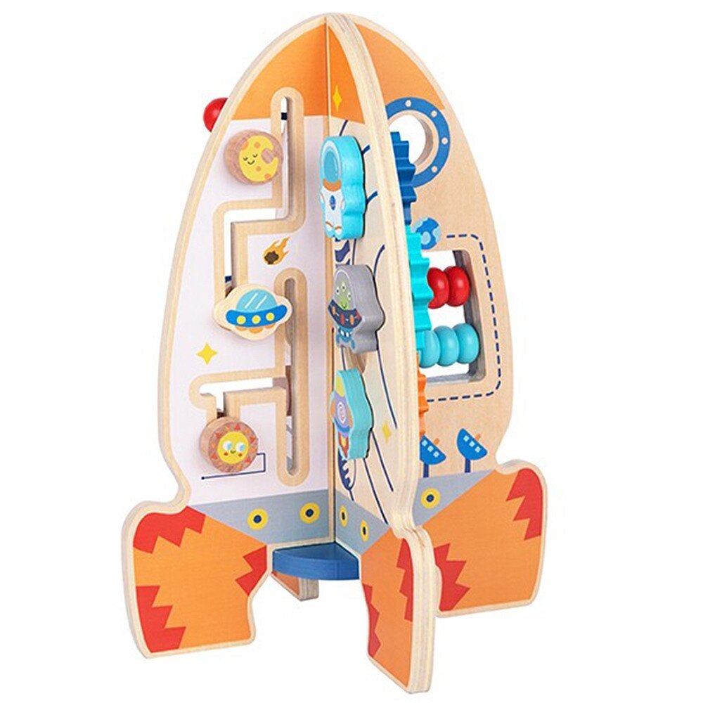 Tooky Toy Didelė medinė daugiafunkcė edukacinė raketa 6