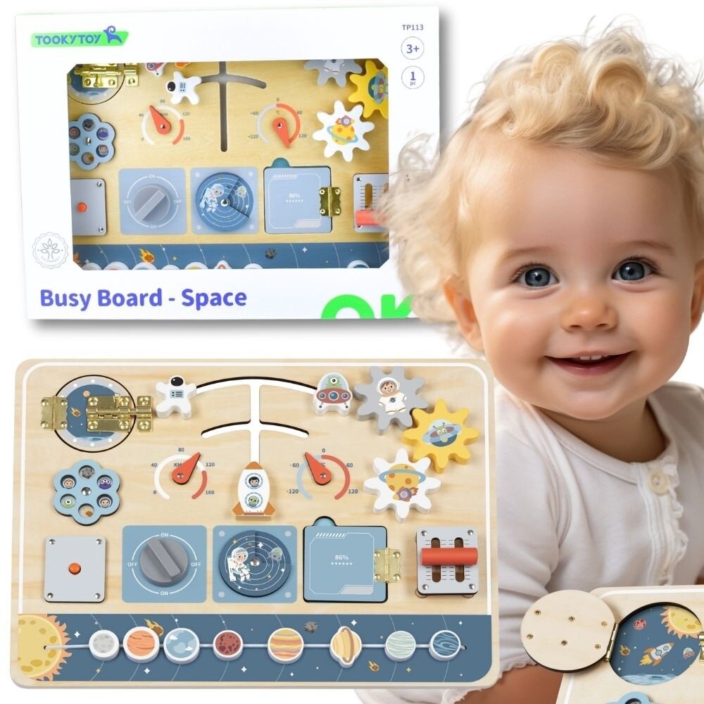 TOOKY TOY Medinė Montessori edukacinė veiklos lenta Astronautas Kosminis laivas TOOKY TOY Medinė Montessori edukacinė veiklos lenta Astronautas Kosminis laivas