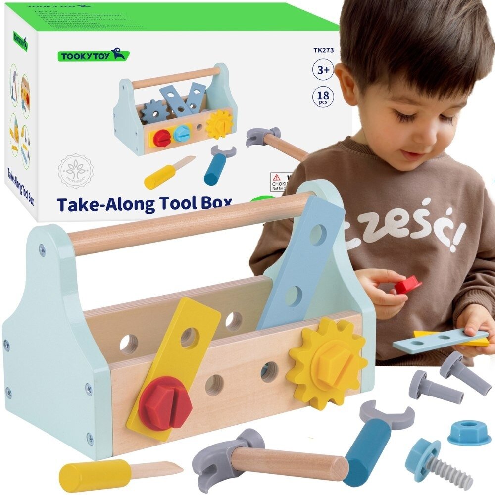 TOOKY TOY Medinė įrankių dėžė Rinkinys 18 vnt. TOOKY TOY Medinė įrankių dėžė Rinkinys 18 vnt.