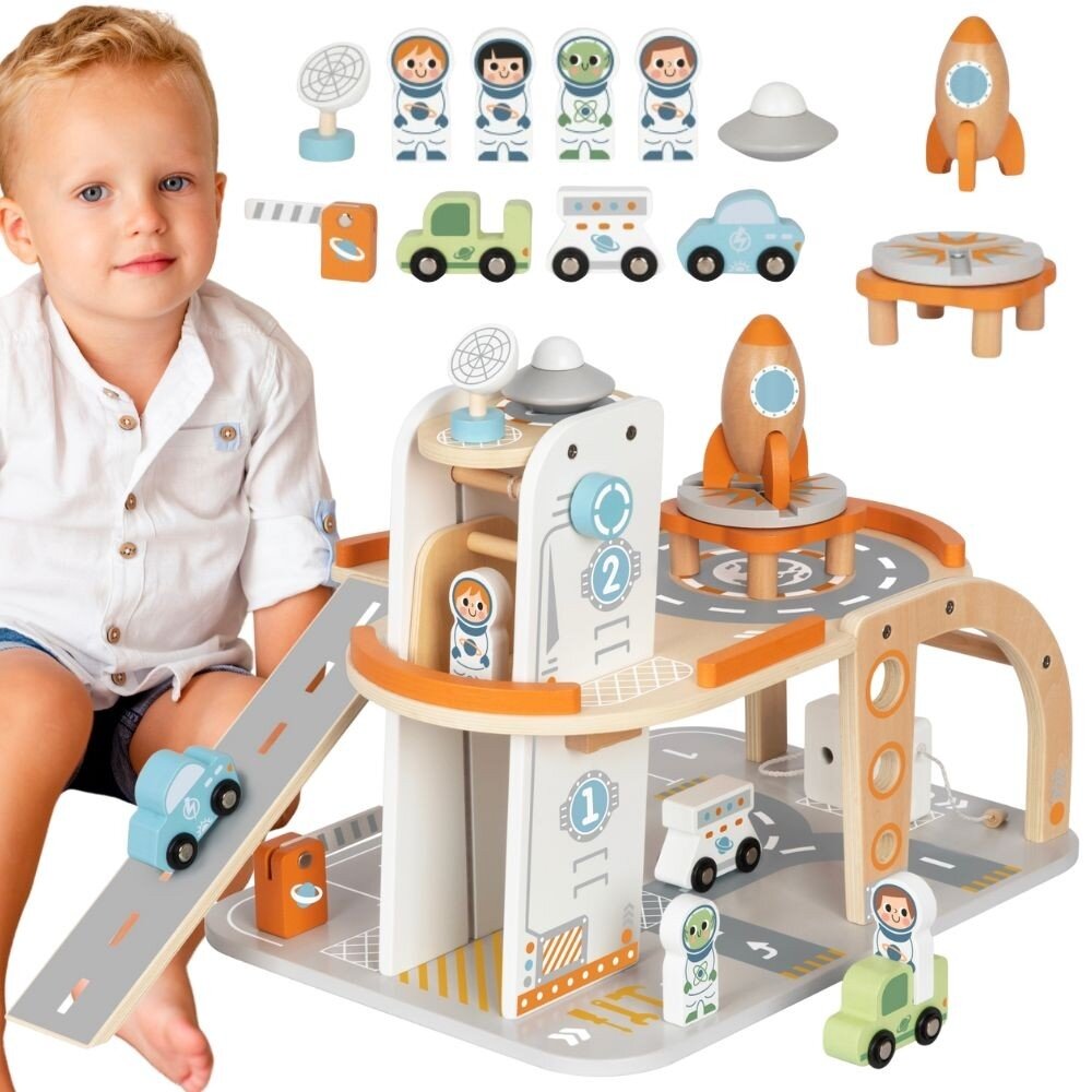 TOOKY TOY Medinis kosminis parkingas – kosminė stotis TOOKY TOY Medinis kosminis parkingas – kosminė stotis