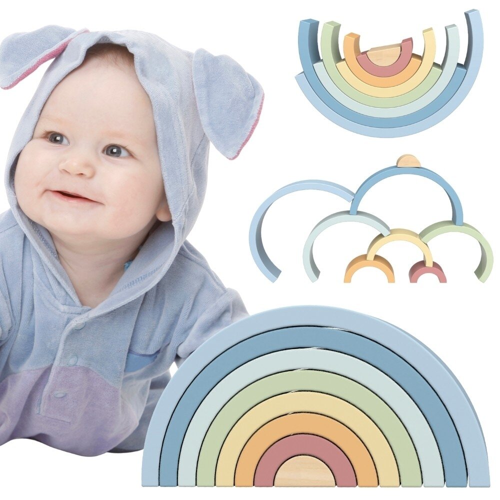 TOOKY TOY Pastelinė dėlionė Medinės Montessori kaladėlės Vaivorykštė