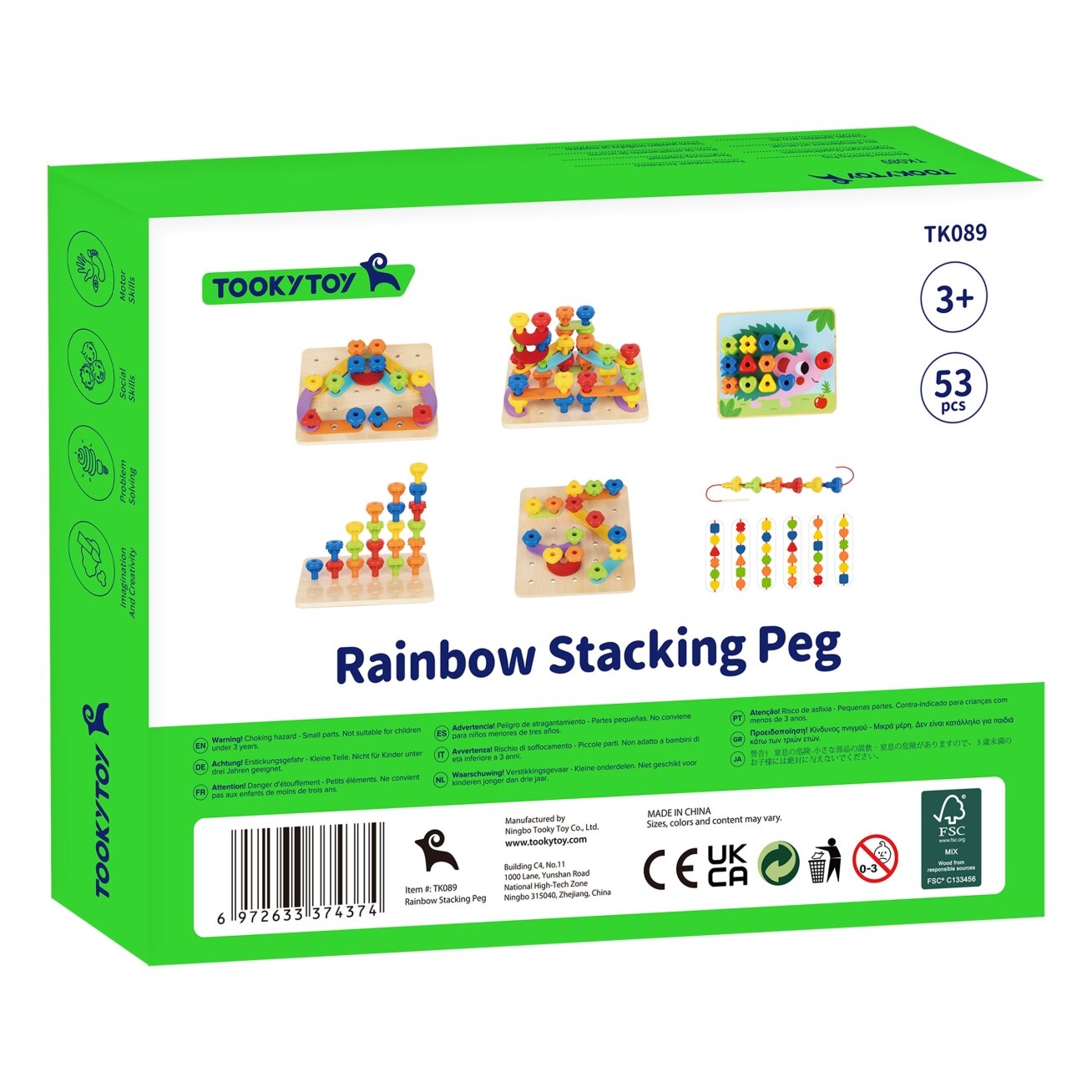 TOOKY TOY Daugiafunkcė lenta – spalvotų kaiščių rinkinys, formų mokymasis 6