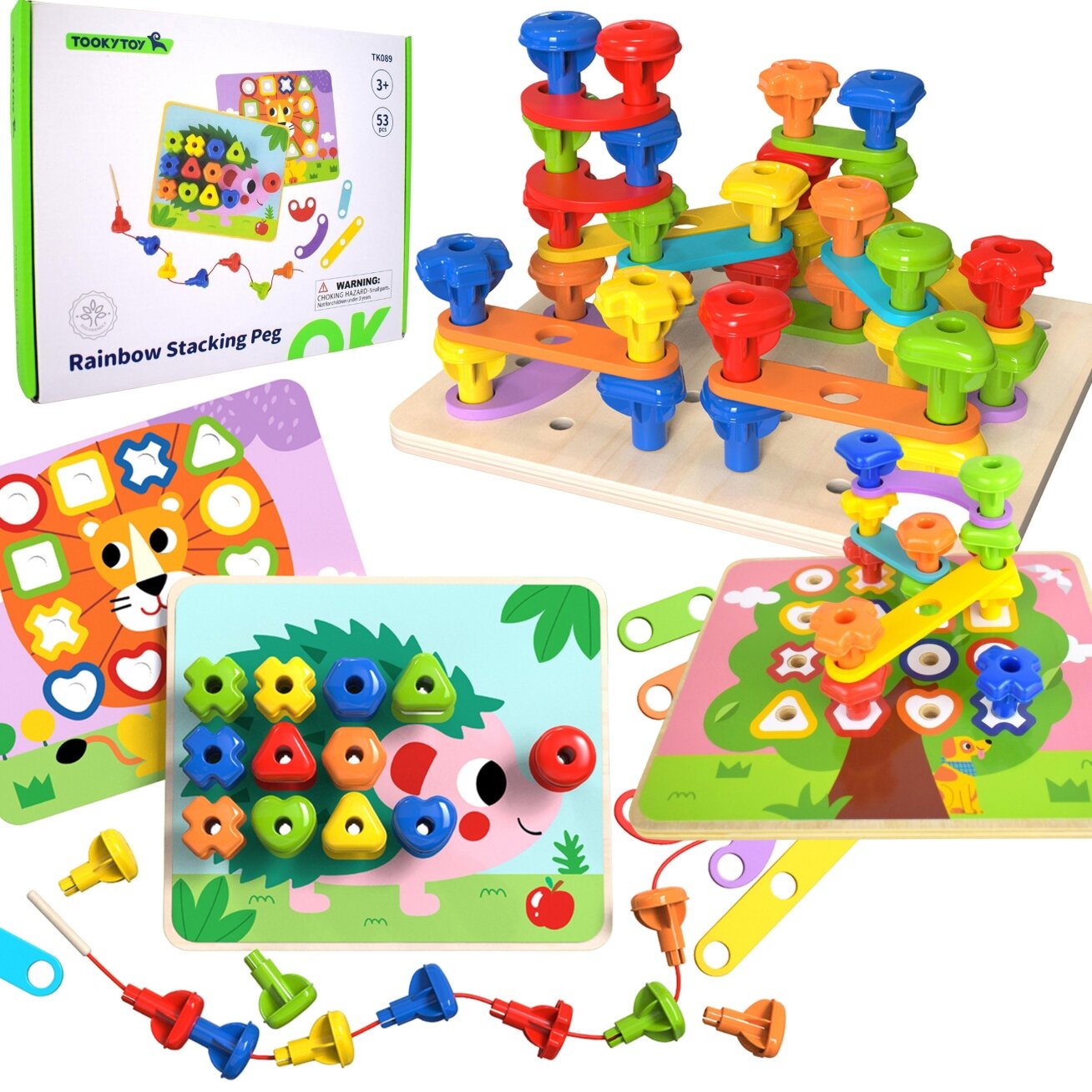 TOOKY TOY Daugiafunkcė lenta – spalvotų kaiščių rinkinys, formų mokymasis