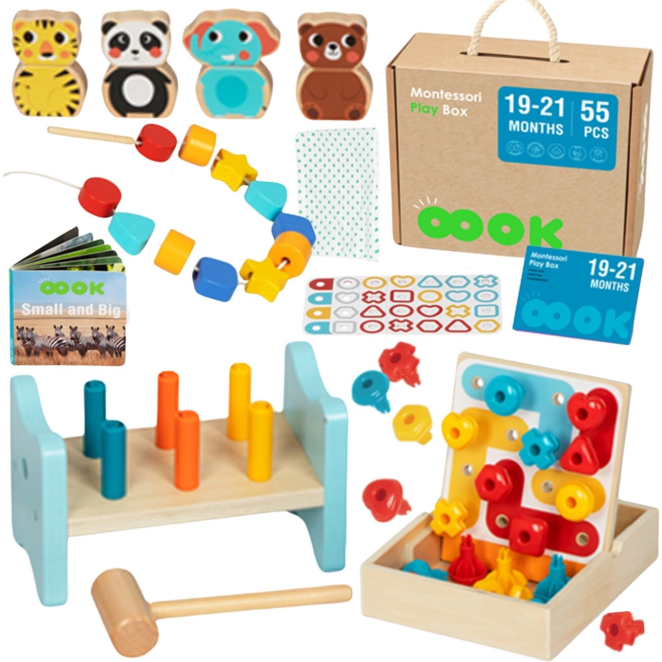TOOKY TOY Box Dėžutė XXL Montessori edukacinė 7in1 sensorinė 19-21 mėn.